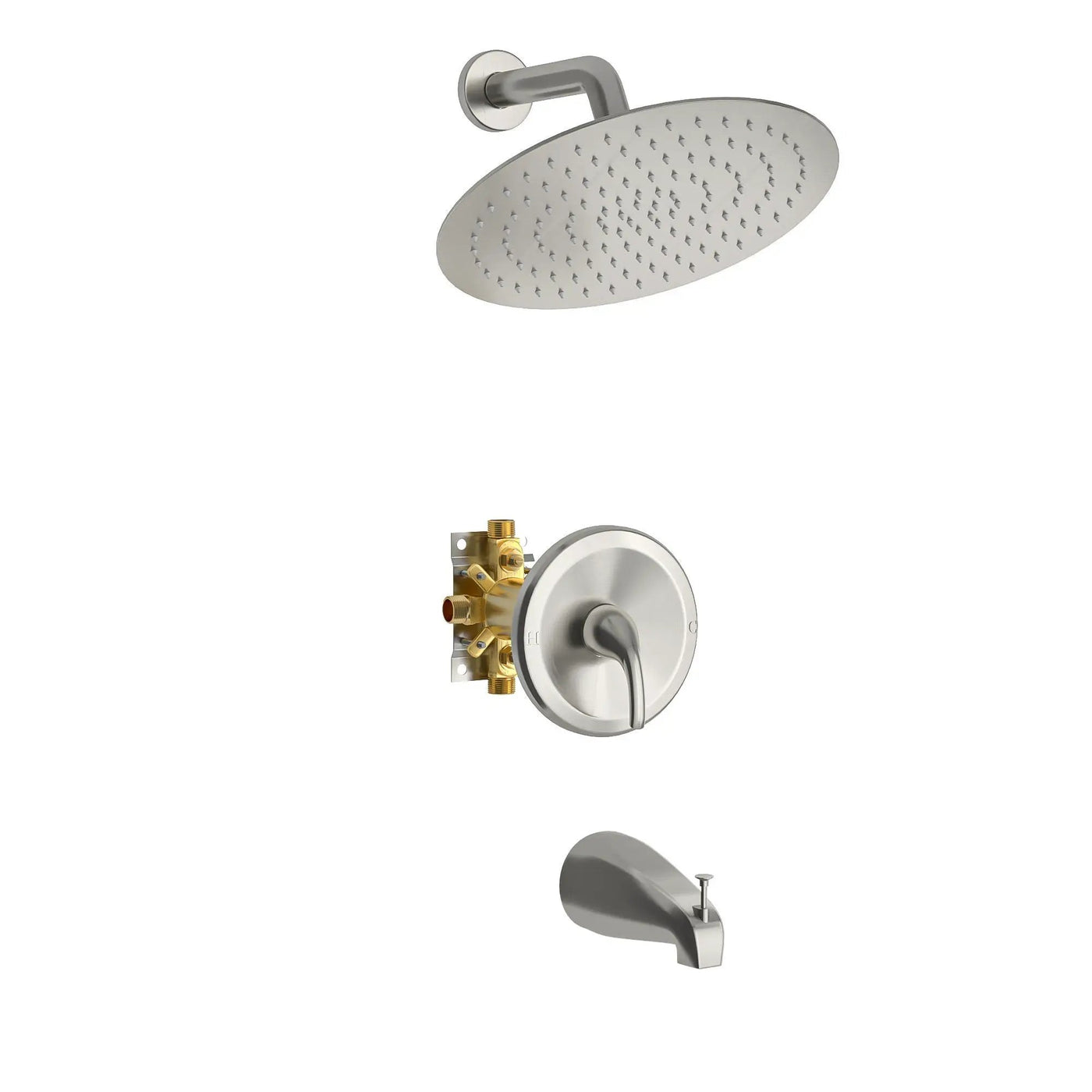 10" Round Rain Shower Head System With Waterfall Tub Spout, Wall Mounted, Stainless Steel by HouseOfZazla