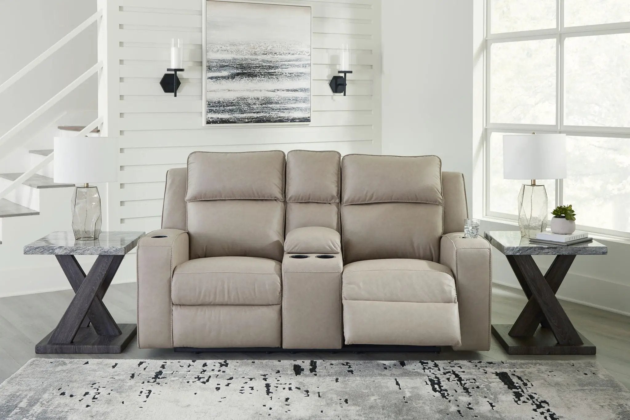 Lavenhorne - Dbl Rec Loveseat W/Console - Pebble by Unique Piece Furniture
