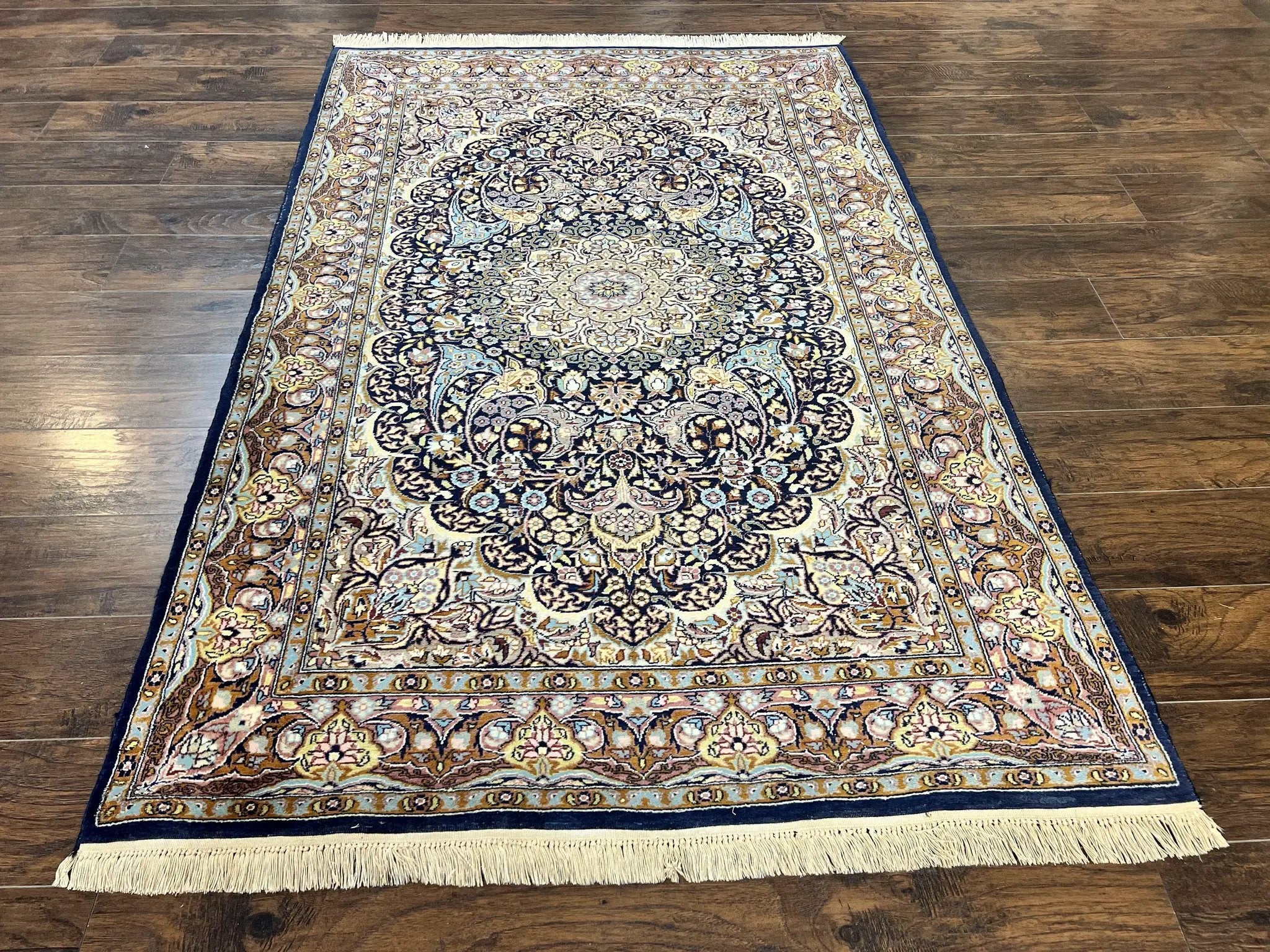 Pak Persian Rug 5x7, Navy Blue Hand Knotted Wool Oriental Carpet 5 x 7 ft, Floral Medallion, Traditional Vintage Pakistani Rug, 225 KPSI by Jewel Rugs