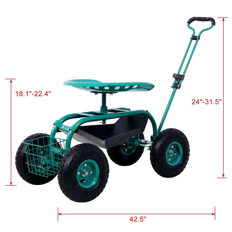 Rolling Garden Scooter Cart Seat With Wheels, 360 Swivel Seat, Tool Tray by HouseOfZazla