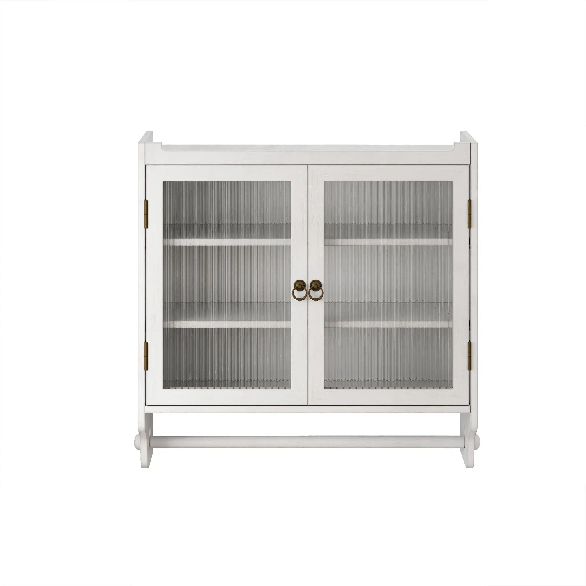Vintage Double Door Wall Cabinet With Three Tiers Storage And Towel Rack - White Washed by Unique Piece Furniture