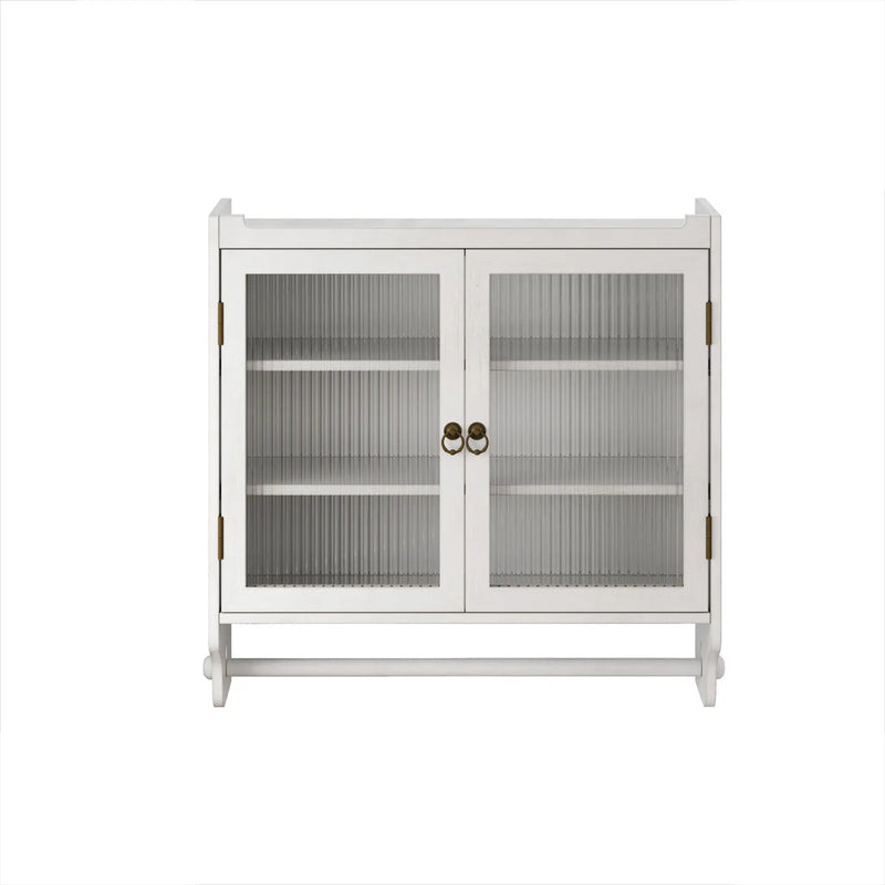 Vintage Double Door Wall Cabinet With Three Tiers Storage And Towel Rack - White Washed by HouseOfZazla