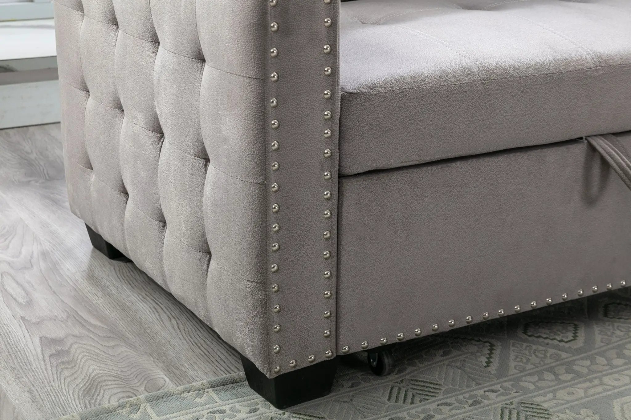 Reversible Sectional Storage Sleeper Sofa Bed, L-Shape 2 Seat Sectional Chaise With Storage, Skin-Feeling Fabric by HouseOfZazla