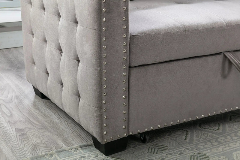 Reversible Sectional Storage Sleeper Sofa Bed, L-Shape 2 Seat Sectional Chaise With Storage, Skin-Feeling Fabric by HouseOfZazla