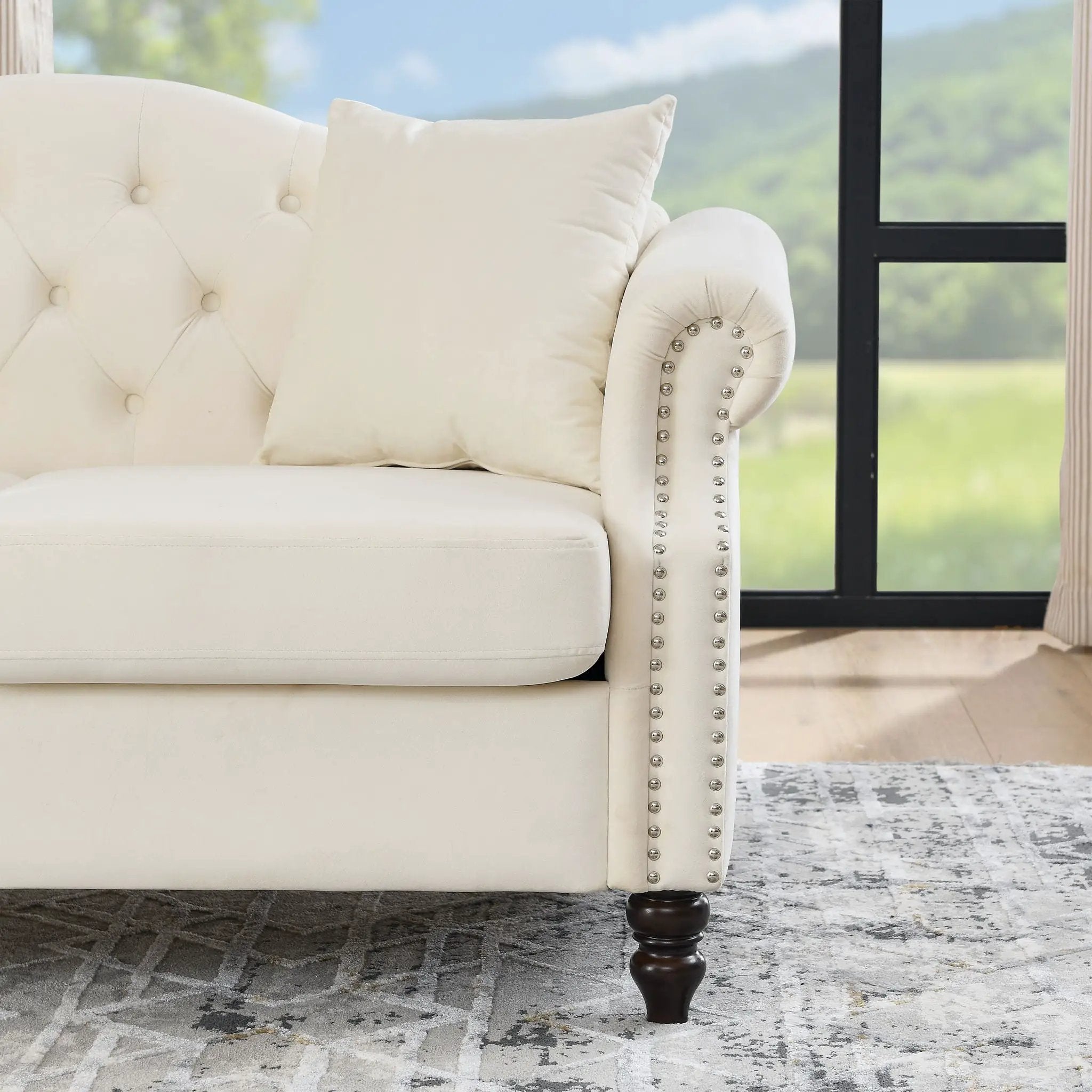 2 Seater Chesterfield Sofa With Rolled Arms And Nailhead Trim For Living Room by HouseOfZazla