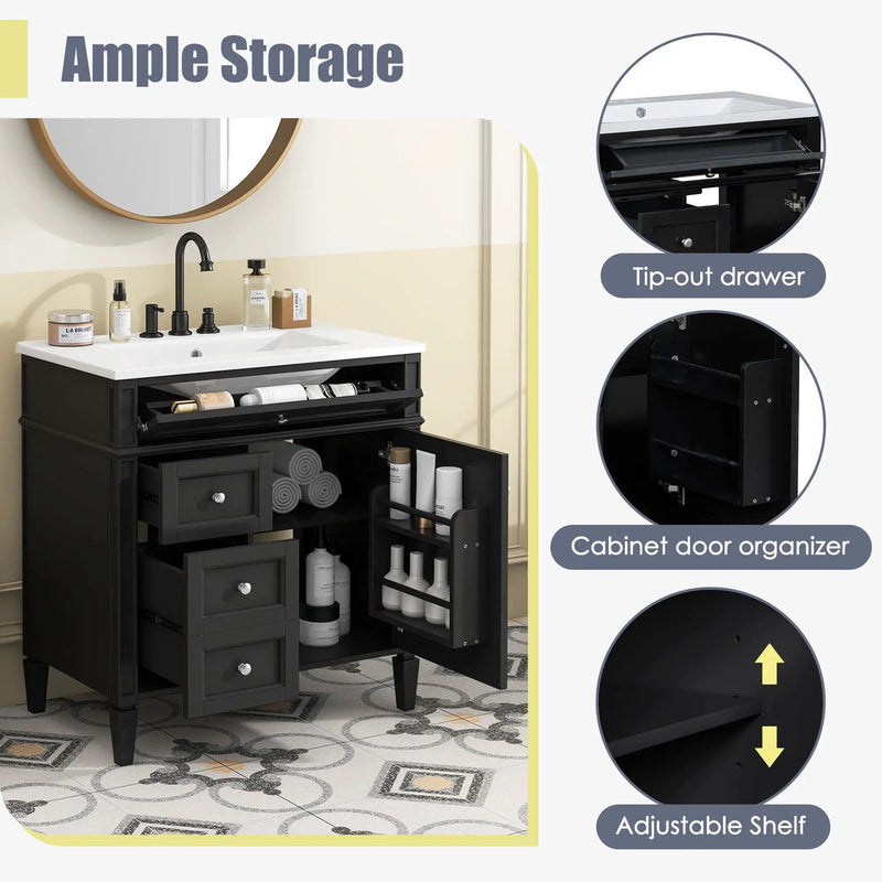 Bathroom Vanity With Top Sink, Storage Cabinet With 2 Drawers, Tip Out Drawer by Unique Piece Furniture