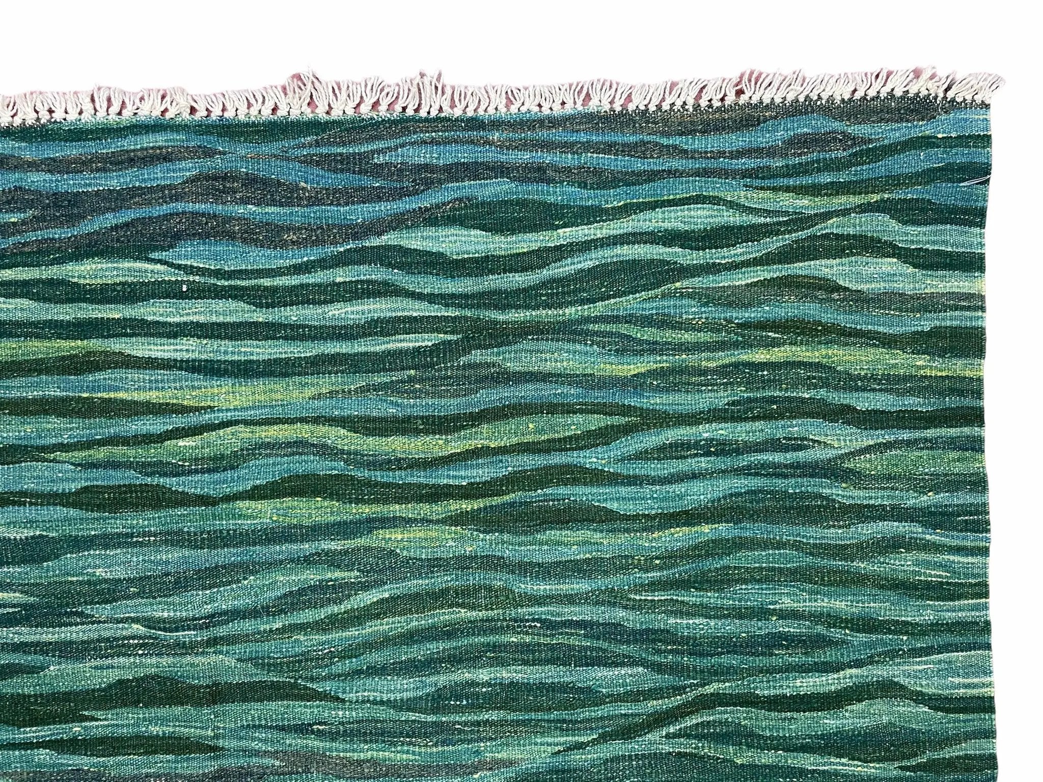 Sea Green Kilim Area Rug, White Blue Red Stripes, Russian Flag Rug, Flatweave Hand Knotted Carpet, Turkish Carpet, Wool, New, 5' 6" x 7' 10" by Jewel Rugs
