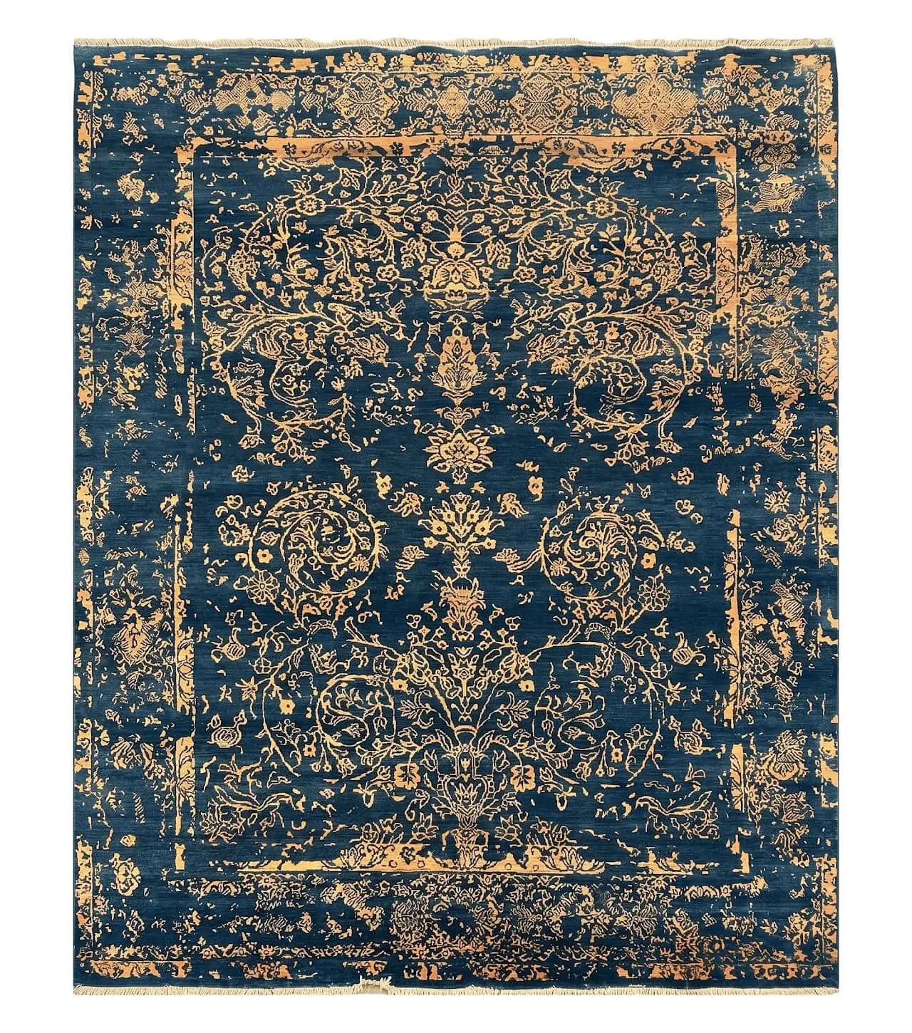 Area Rug 8x10 High Quality Handmade Oriental Carpet, Modern Contemporary Rug, Rug for Living Room, Wool Rug, Blue and Gold, Pakistani Rug by Jewel Rugs