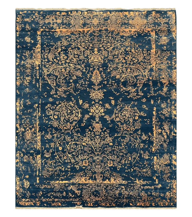 Area Rug 8x10 High Quality Handmade Oriental Carpet, Modern Contemporary Rug, Rug for Living Room, Wool Rug, Blue and Gold, Pakistani Rug by Jewel Rugs
