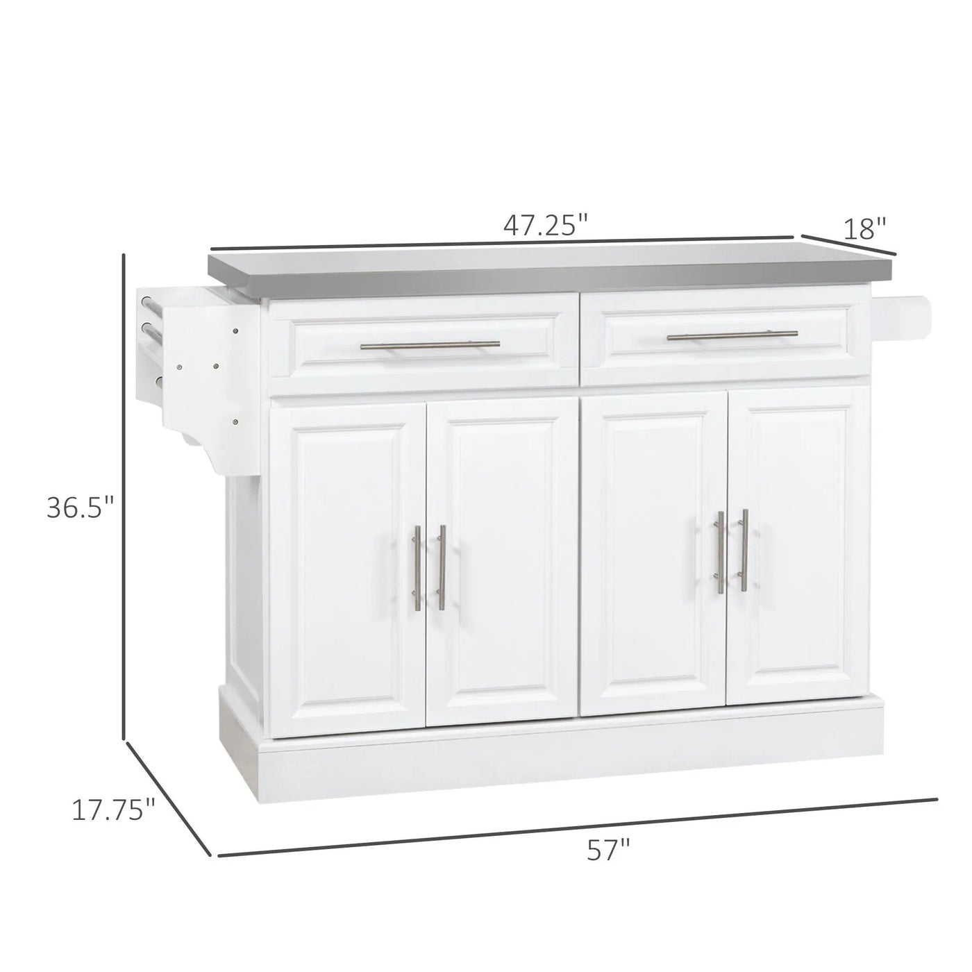 Homcom - Rolling Kitchen Island With Storage, Portable Kitchen Cart With Stainless Steel Top, 2 Drawers, Spice, Knife And Towel Rack And Cabinets by Unique Piece Furniture