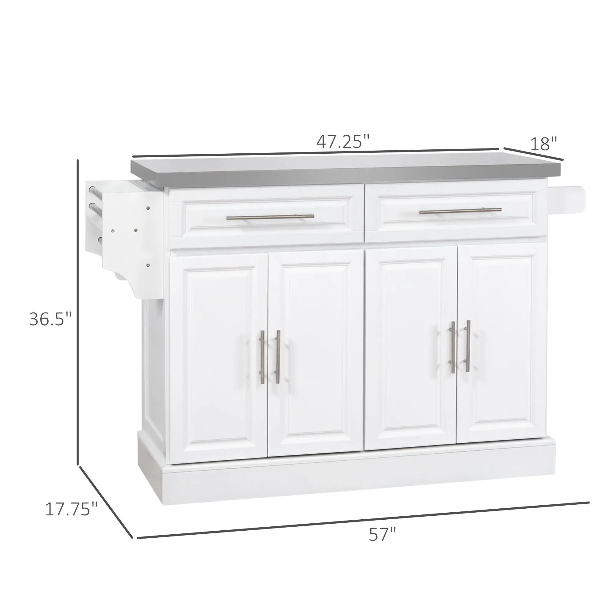 Homcom - Rolling Kitchen Island With Storage, Portable Kitchen Cart With Stainless Steel Top, 2 Drawers, Spice, Knife And Towel Rack And Cabinets by HouseOfZazla