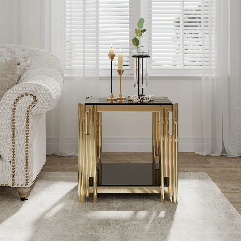 Square End Table With Tempered Glass Top For Living Room by HouseOfZazla