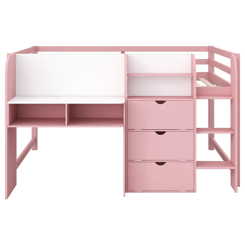 Low Loft Bed With Built In Desk, Storage Cabinets, Open Bookcase And Doodle board by HouseOfZazla