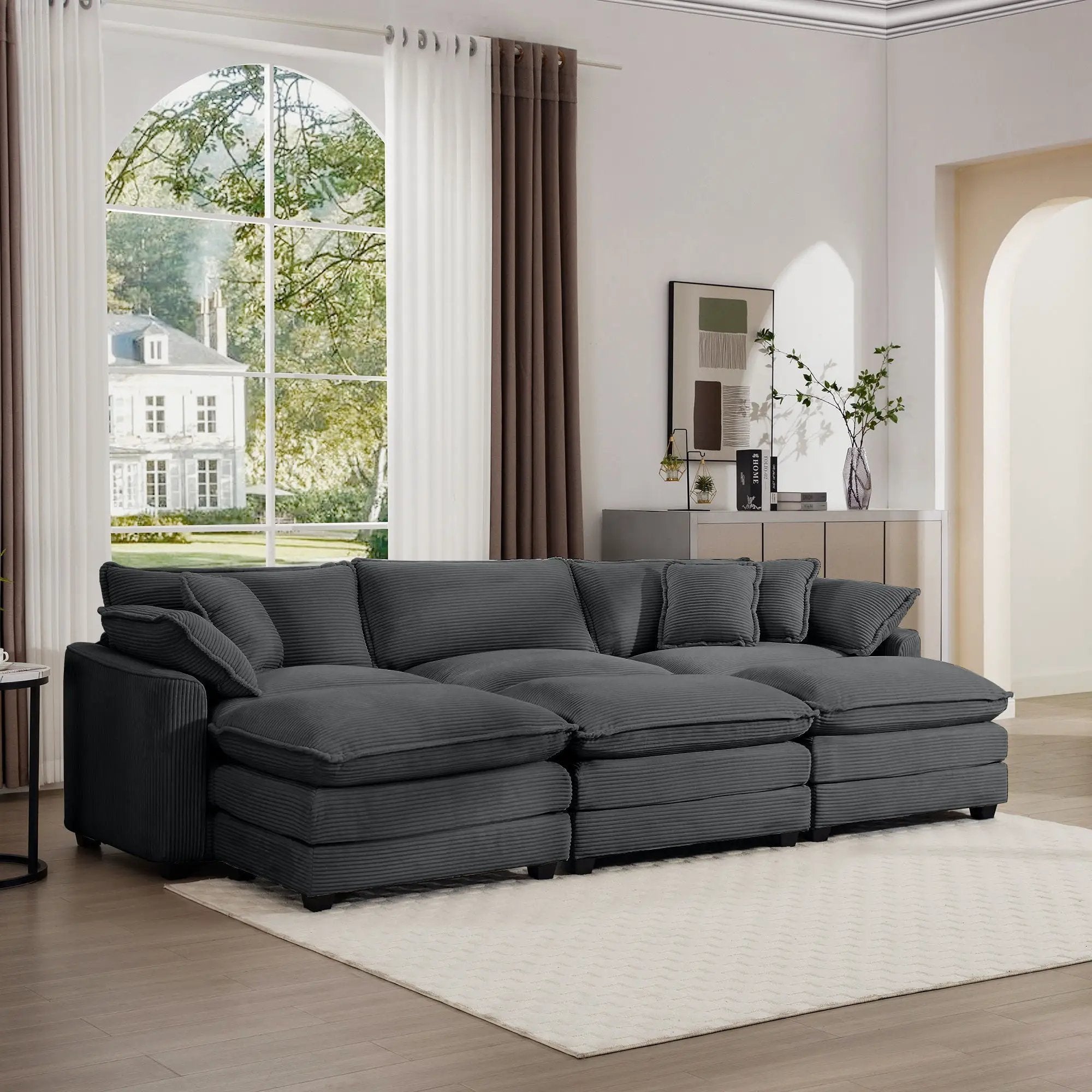 Modern Oversized Modular Cushion Sofa With Ottoman, Low Back, Deep Seating Sofa Set by HouseOfZazla