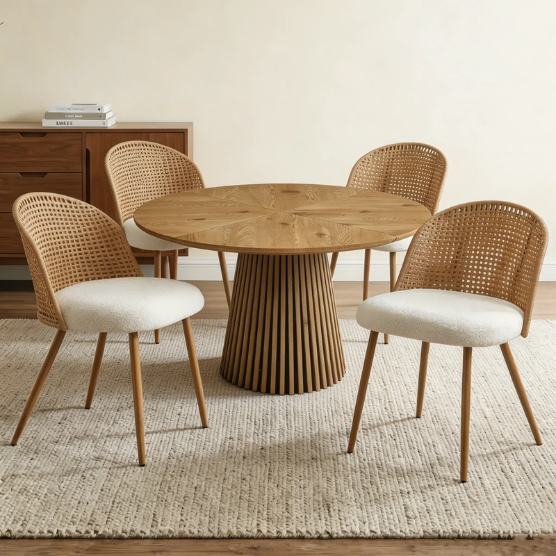 Round Wooden Dining Table + 4 Chairs Set by HouseOfZazla