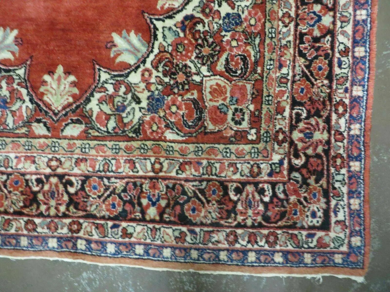 Antique Persian Sarouk Rug 5x8, Red, Semi Open Field, Hand Knotted, Wool by Jewel Rugs