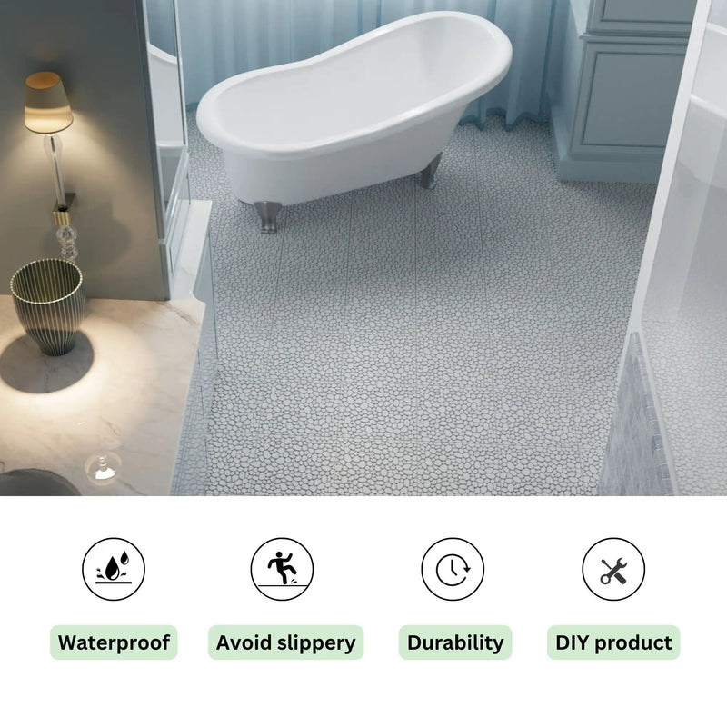 Interlocking Deck Tiles Plastic Waterproof Outdoor All Weather Anti-Slip Bathroom Shower Balcony Porch Strong Weight Capacity Upto 440 Lbs, Pebble Stone Pattern by HouseOfZazla
