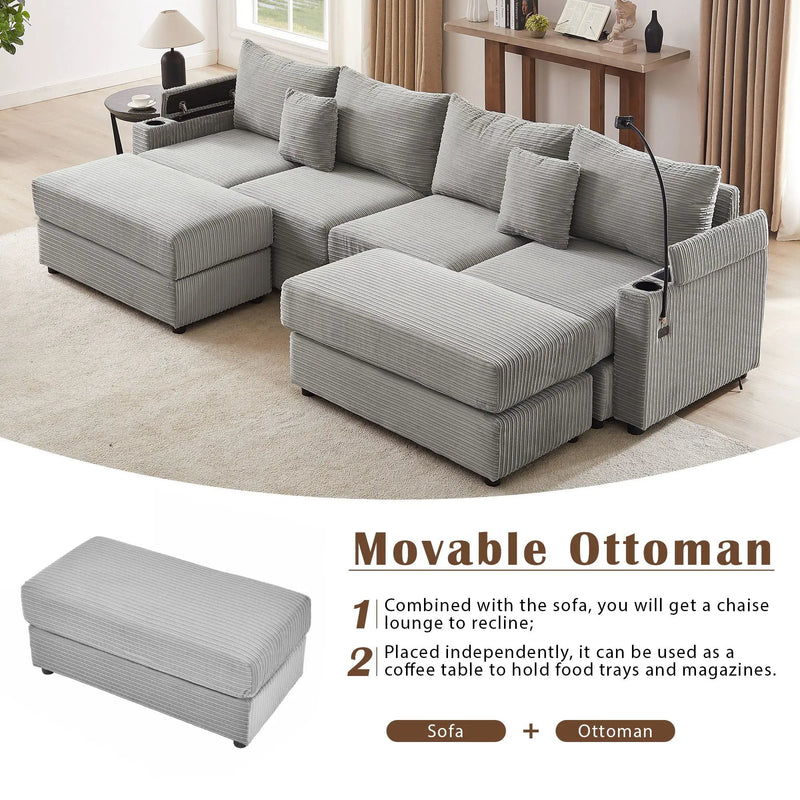 Modern Style Loveseat Sofa Sectional Sofa Couch With Storage Space, A Movable Ottoman, Two USB Ports, Two Cup Holders, A Phone Holder For Living Room by HouseOfZazla