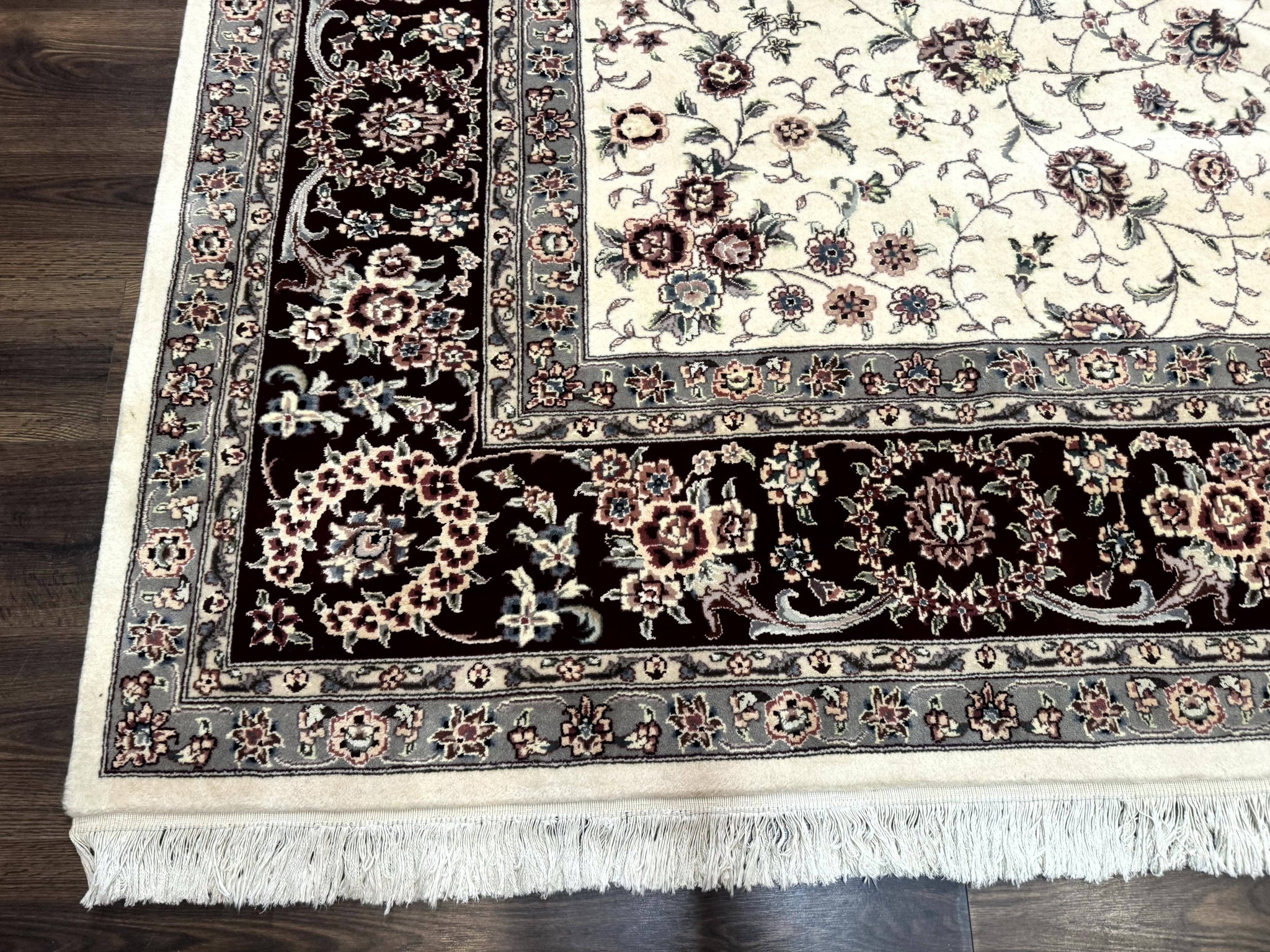Sino Persian Rug 9x12, Floral Allover Design, 170 KPSI, Ivory and Dark Maroon by Jewel Rugs