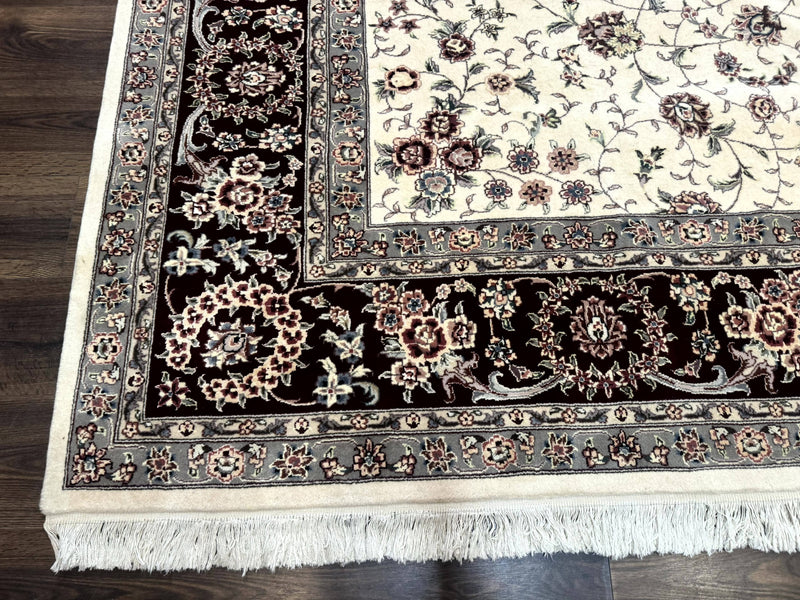 Sino Persian Rug 9x12, Floral Allover Design, 170 KPSI, Ivory and Dark Maroon by Jewel Rugs