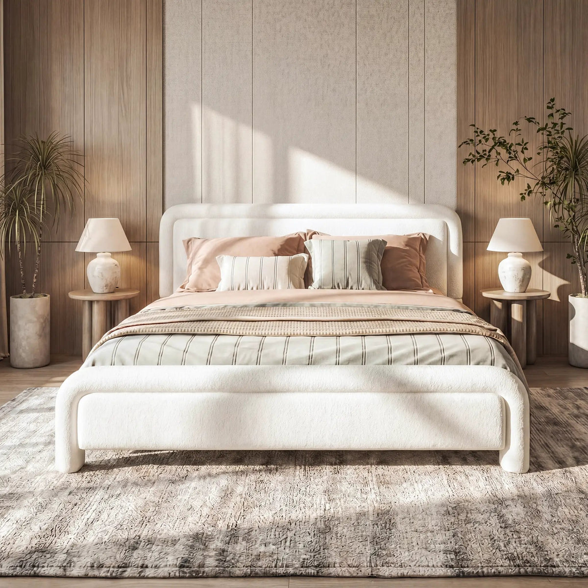 Queen Size Upholstered Platform Bed Frame with Curved Headboard by HouseOfZazla