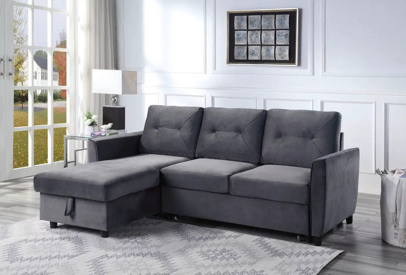 Hudson - Reversible Sleeper Sectional Sofa With Storage Chaise - Dark Gray by Unique Piece Furniture