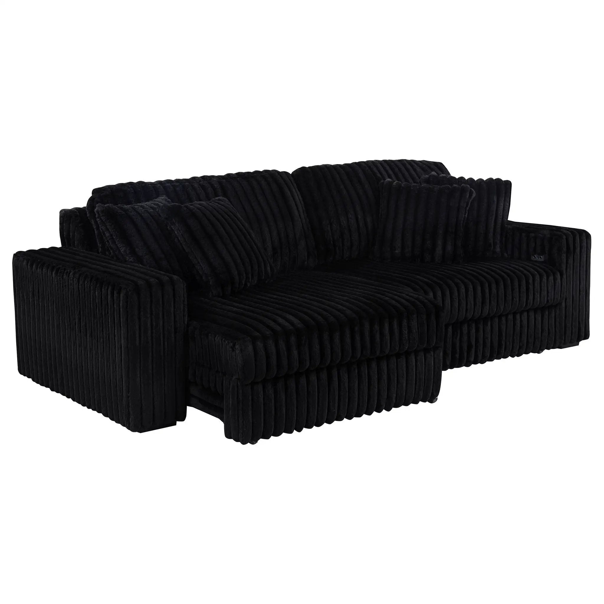 Jacana Corduroy Upholstered Dual Power Chaise Sofa Black by Unique Piece Furniture