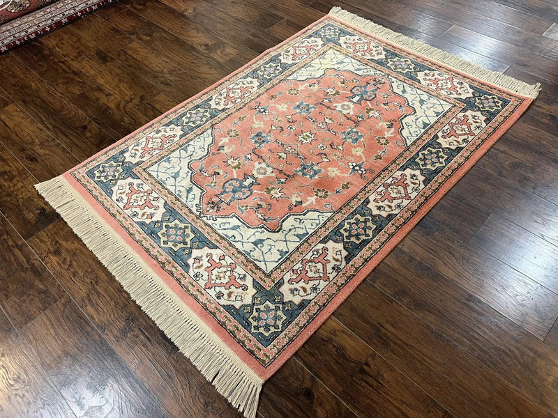 Karastan Rug 4x6 Bergama Design #737, Karastan Area Rug, Vintage Wool Karastan Carpet, Original Collection 700 Series, Salmon Red Light Blue by Jewel Rugs