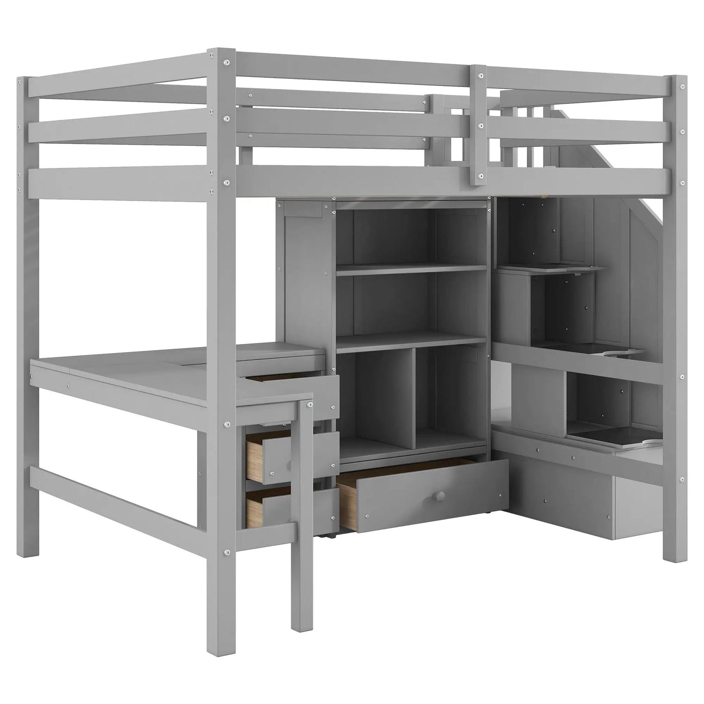 Loft Bed & L Shaped Desk, Drawers, Cabinet, And Storage Staircase by HouseOfZazla