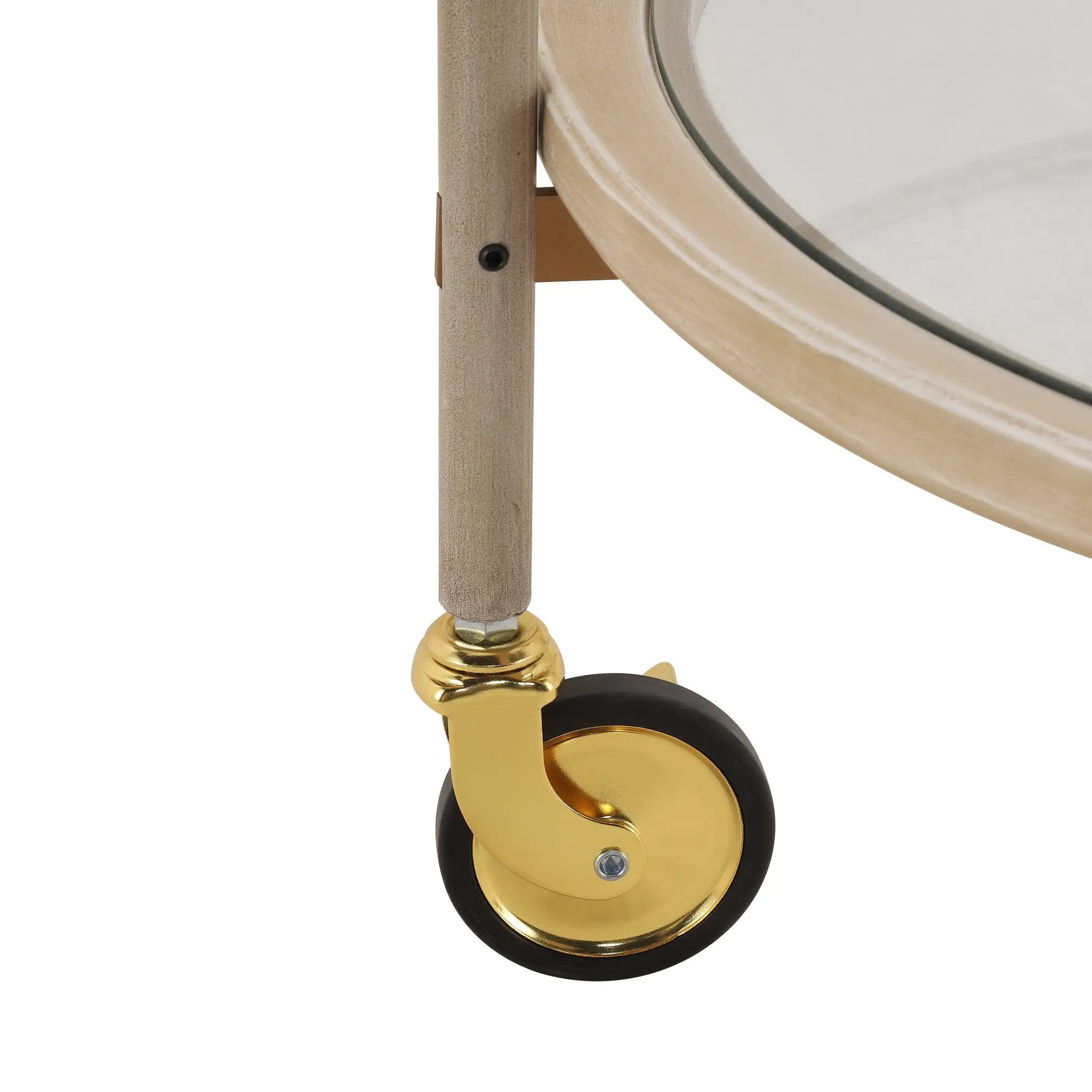 Round Bar Cart with Tempered Glass Shelves and Gold Accents by HouseOfZazla