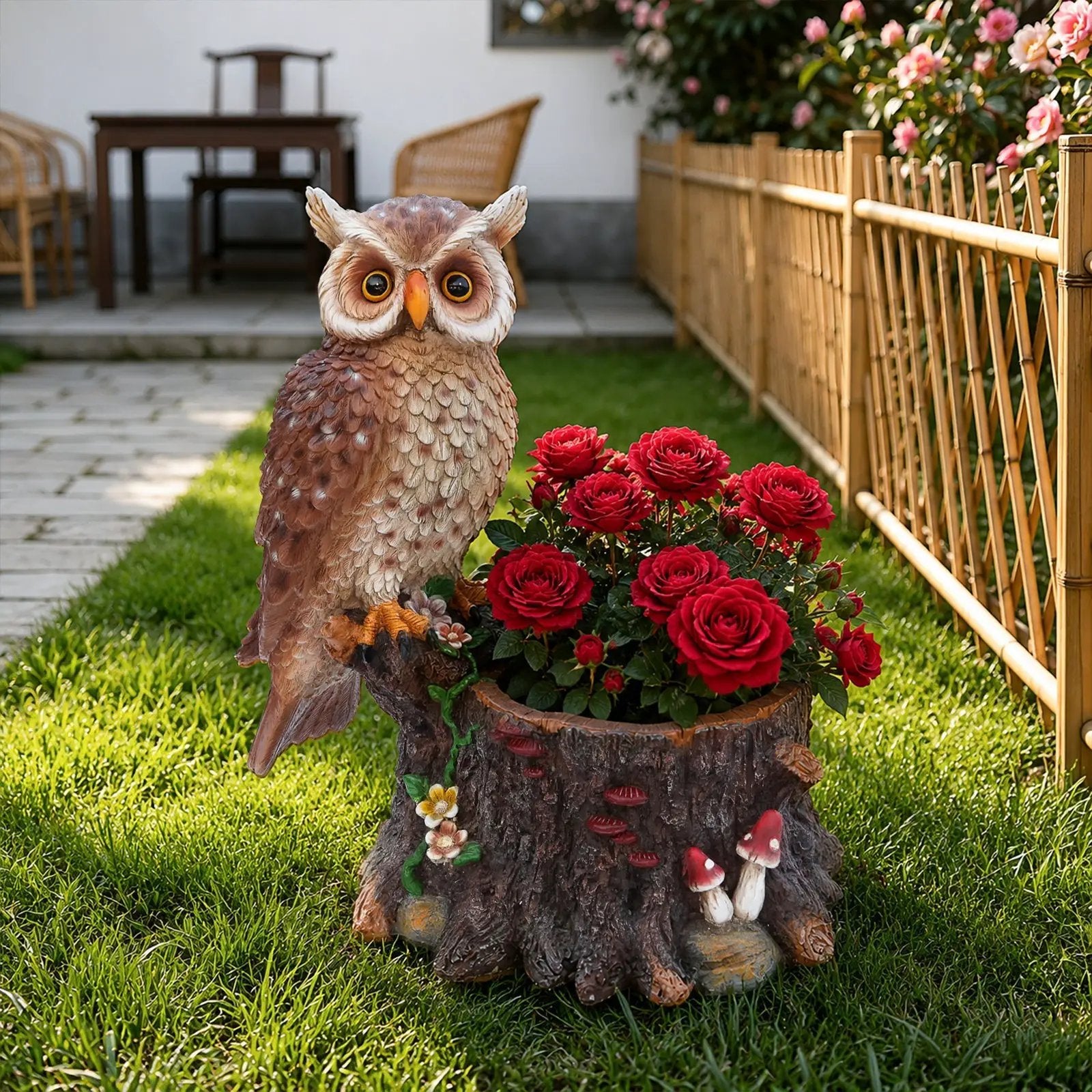 Sitting Owl with Tree Trunk Garden Planter by HouseOfZazla