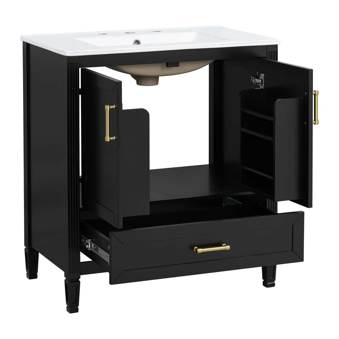 Elegant Fluted Bathroom Vanity With Sink, Soft Close Doors & Drawer by HouseOfZazla
