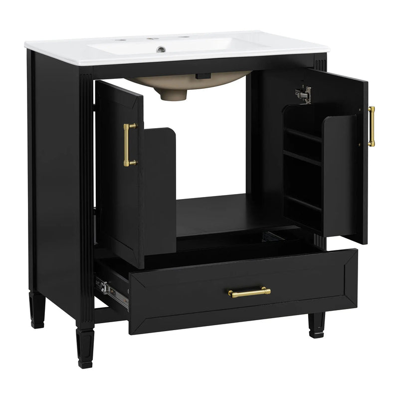 Elegant Fluted Bathroom Vanity With Sink, Soft Close Doors & Drawer by HouseOfZazla