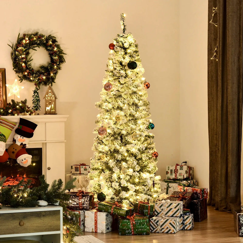 HOMCOM 6ft Pre-Lit Snow-Flocked Slim Douglas Fir Christmas Tree by HouseOfZazla
