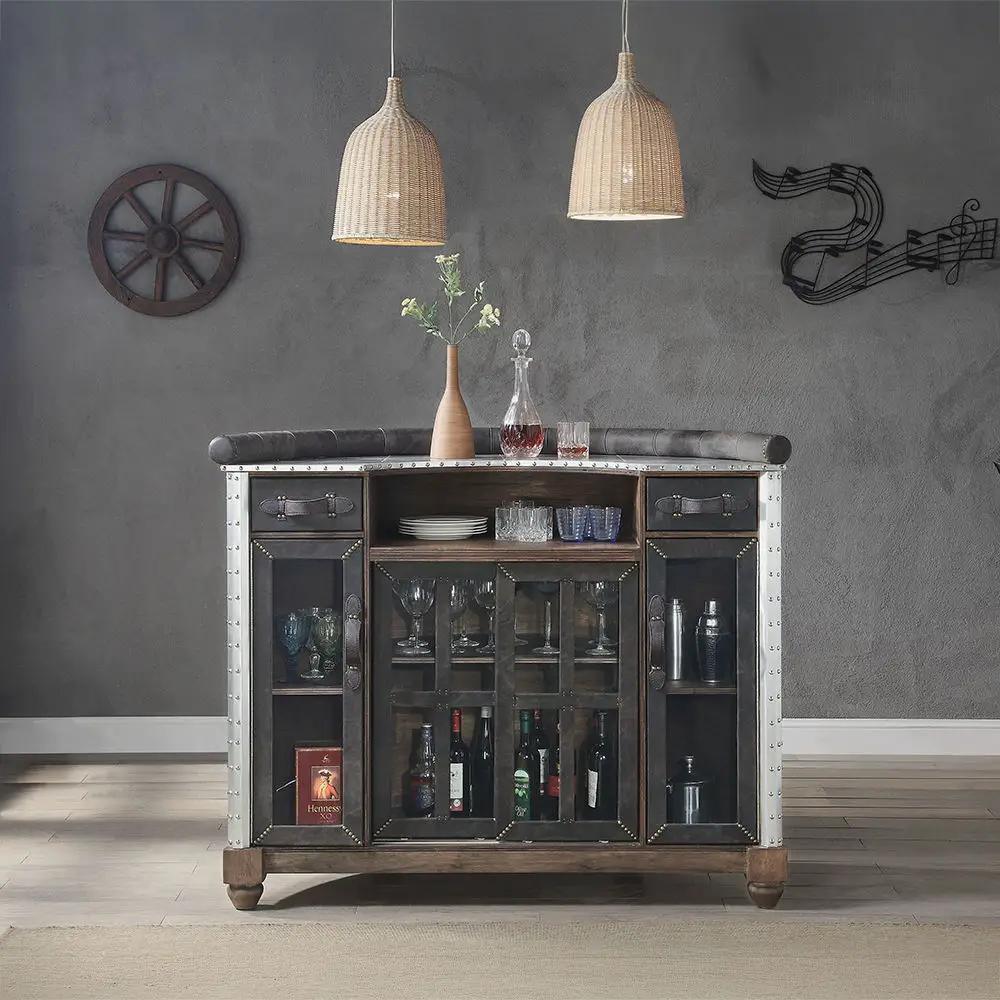 Rahma - Bar Table - Antique Ebony Top Grain Leather & Aluminum by Unique Piece Furniture