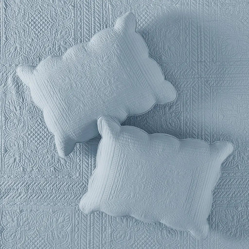 3 Piece Reversible Scalloped Edge Quilt Set - Blue King/Cal King by HouseOfZazla