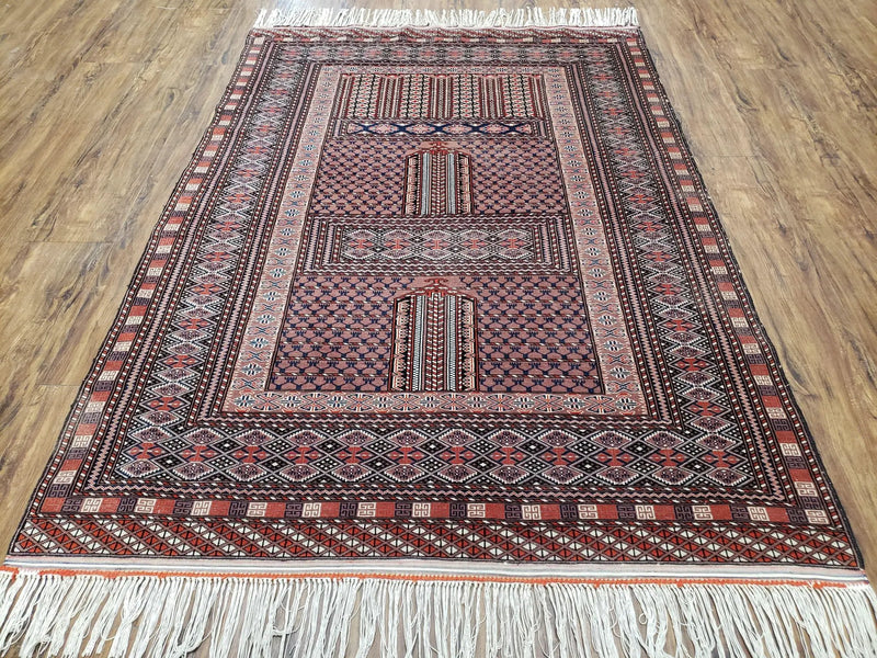 Vintage Turkoman Bokhara Rug 4x6, Four Seasons Pakistan Bukhara Turkmen Engsi Yamud Carpet, Fine Tribal Rug, Wool, Hand-Knotted, Brown, Nice by Jewel Rugs