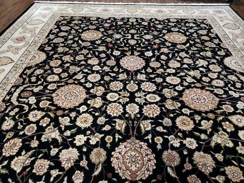 8' 5" X 11' 6" Vintage Handmade Oriental Floral Wool Rug Silk Accent Black Nice by Jewel Rugs