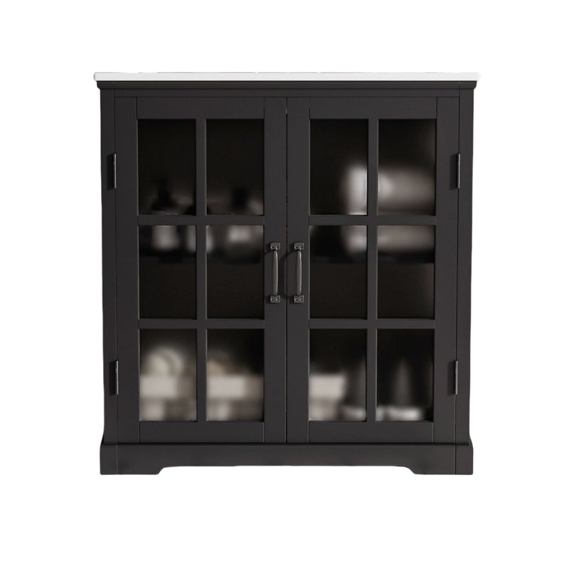 Modern Bathroom Vanity With Ceramic Sink, Tempered Blurred Glass Doors