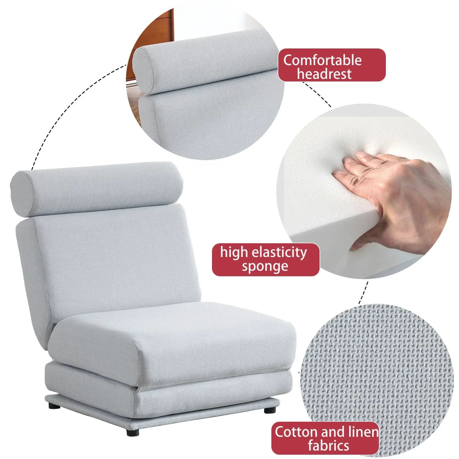 Foldable Single Chair Sofa Bed With Pillow, Easy To Store, Breathable And Wearable by Unique Piece Furniture