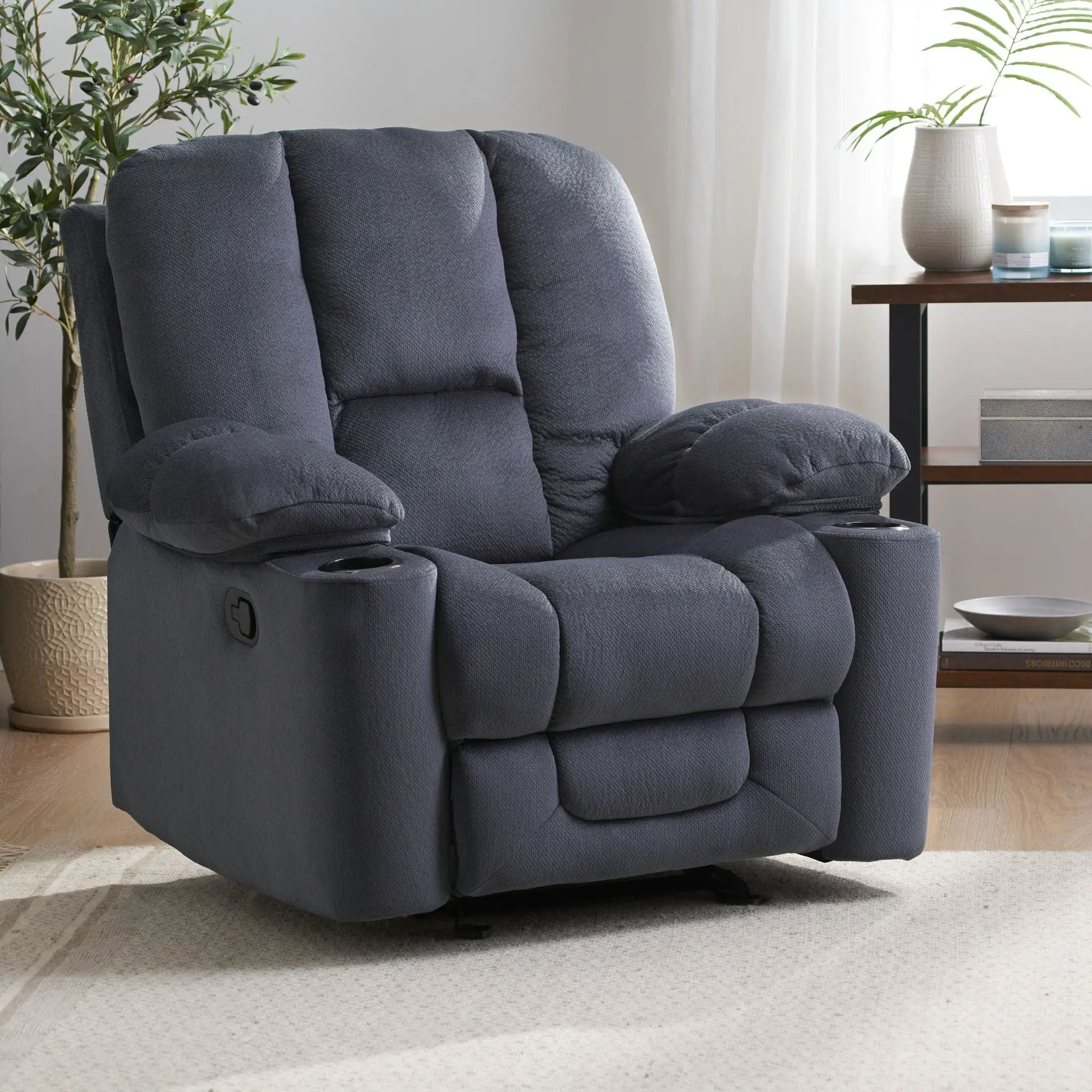 Luxurious Manual Recliner Chair With Skin-Friendly Fabric And Dual Cup Holders by Unique Piece Furniture