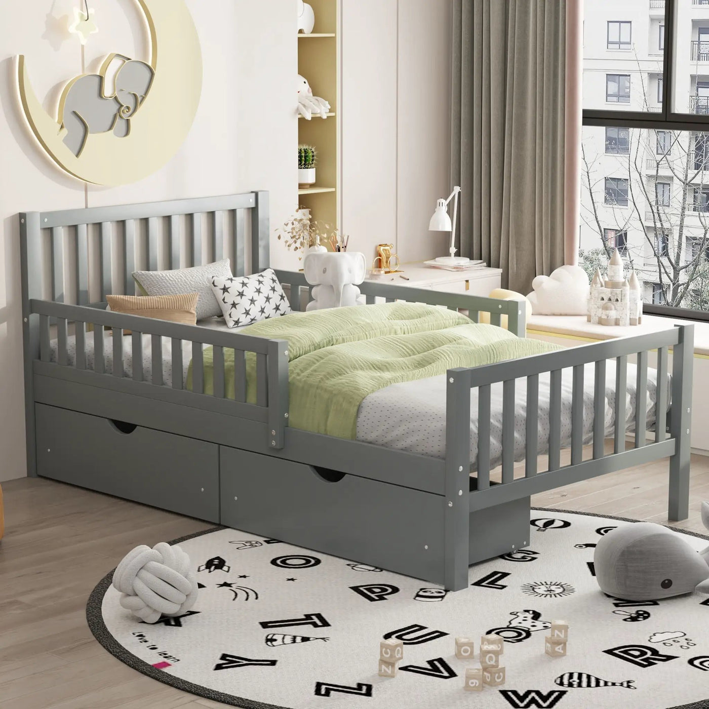 Platform Bed With Guardrails On Both Sides And 2 Storage Drawers by HouseOfZazla