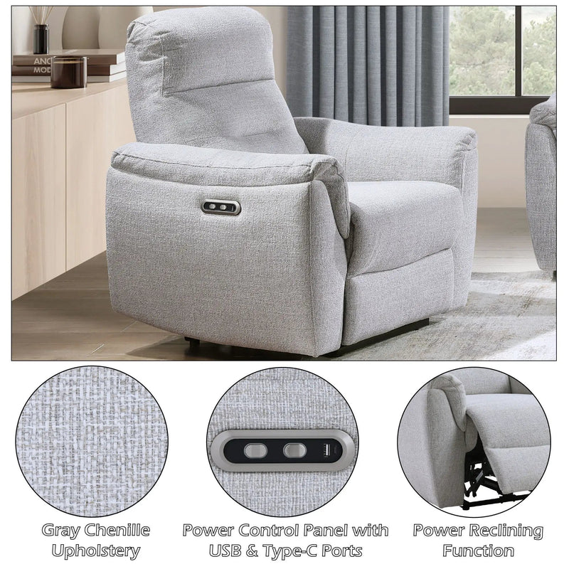 Eastre - Power Motion Recliner With USB Port - Gray by Unique Piece Furniture