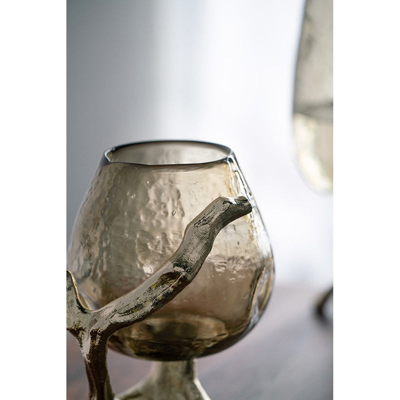 Olive Glass Candle Holder with Gold Metal Legs by HouseOfZazla