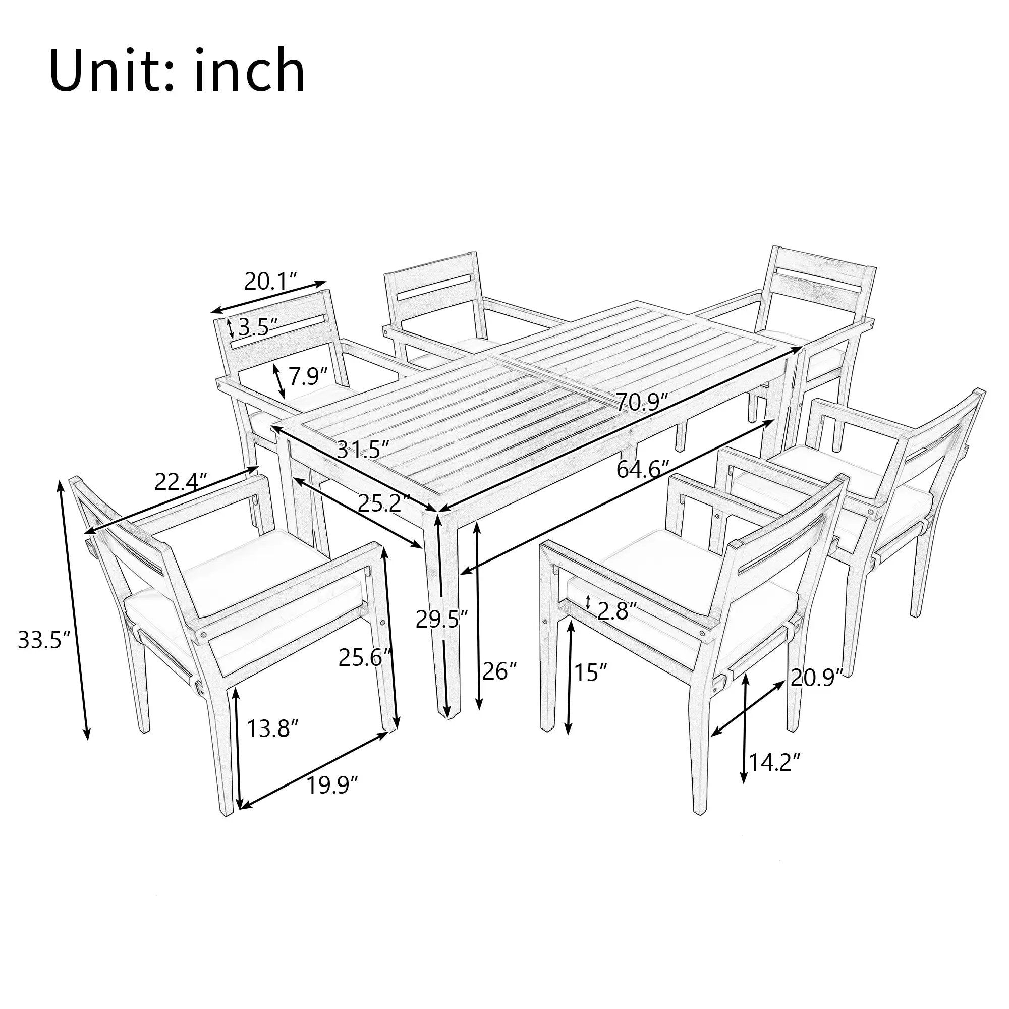 U_Style 7 Pieces Acacia Wood Outdoor Dining Set with Cushions by HouseOfZazla