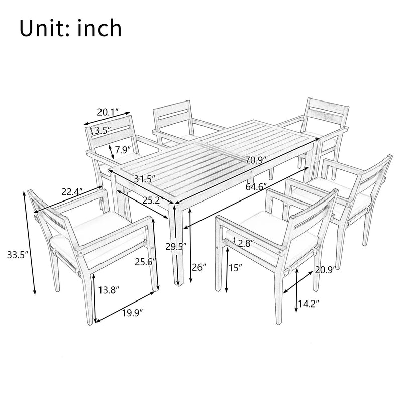 U_Style 7 Pieces Acacia Wood Outdoor Dining Set with Cushions by HouseOfZazla