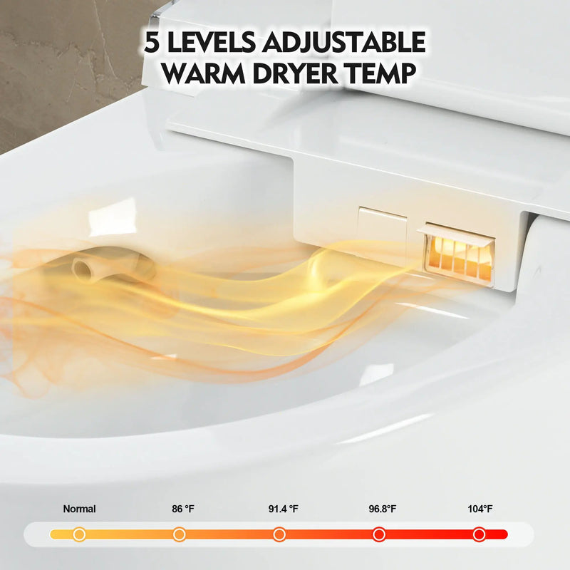 Luxury Smart Toilet With Dryer And Warm Water, Elongated Bidet Toilet With Heated Seat, With Remote Control, Led Night Light, Power Outage Flushing, Soft Close Cover - White by HouseOfZazla