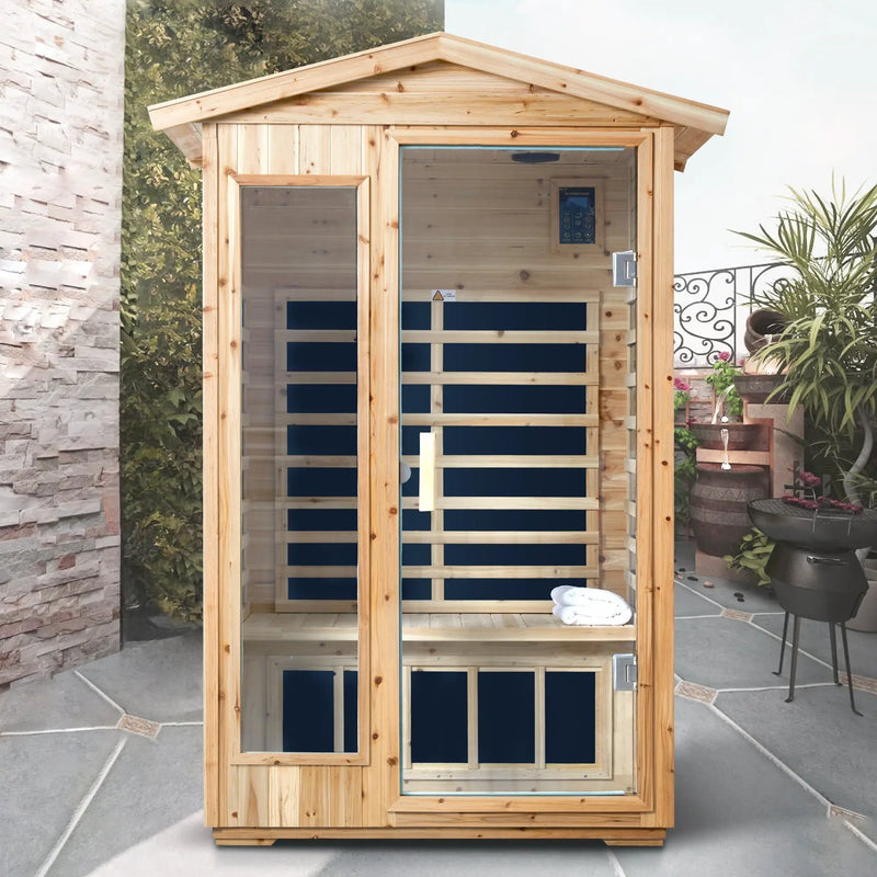 Two Person Far Infrared Old Fir Outdoor Sauna Room with Bluetooth and LED Lighting by HouseOfZazla