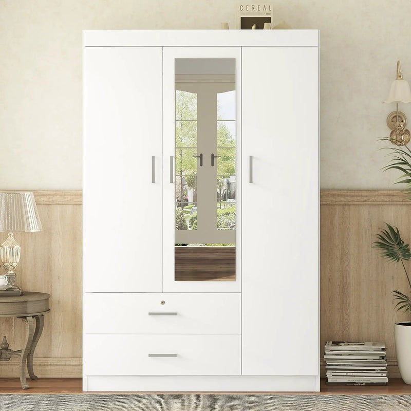 3-Door Mirror Wardrobe with Shelves, White by HouseOfZazla