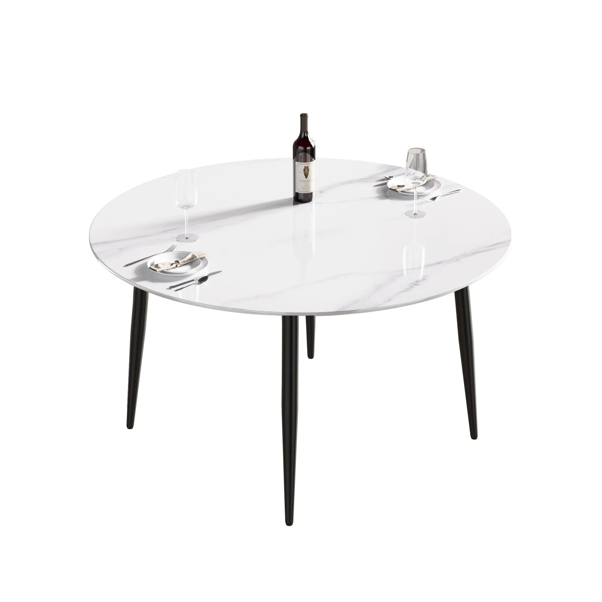Modern Man-Made Stone Round Metal Dining Table-Position For 6 People by HouseOfZazla